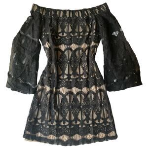 Midnight Doll Women’s Long Sleeve Off Shoulder Lace Mini Dress size S, Black